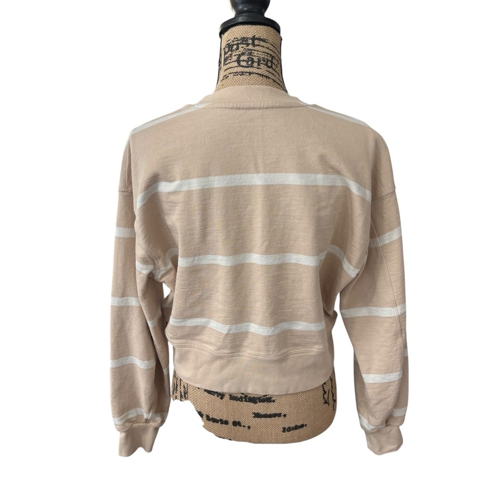 Lululemon Perfectly Oversized Cropped Crew Stripe Cafe Au Lait Sweatshirt Size 4 - Picture 3 of 7